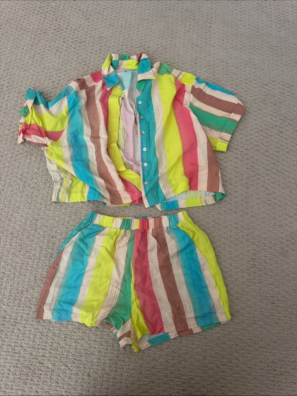 PQ Swim Women's Bright Multi-Stripe short and to Set - Yellow, Pink, Blue, Brown